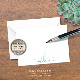 Cartão De Notas Iniciais de Monograma de Turquesa de Script Chic M