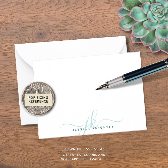 Cartão De Notas Iniciais de Monograma de Turquesa de Script Chic M (Criador carregado)