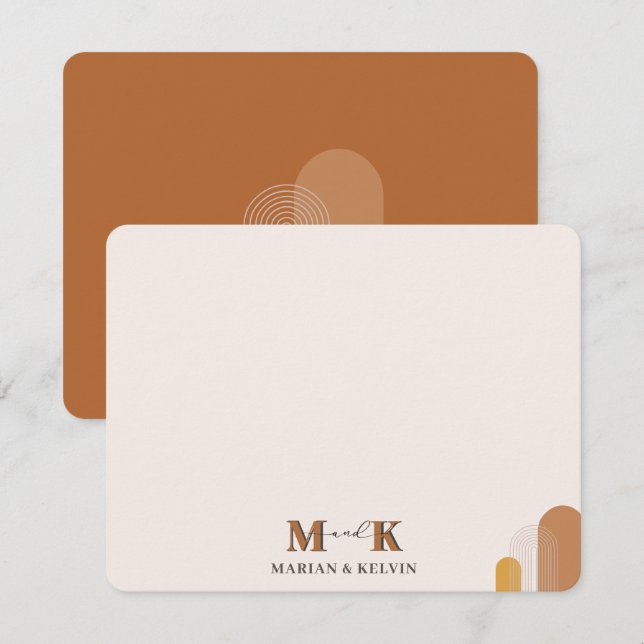 Cartão De Notas Iniciais de Monograma do Casal Moderno Boho Abstra (Frente/Verso)