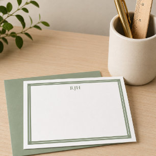 Cartão De Notas Iniciais de Monograma Personalizadas com Borda Ver
