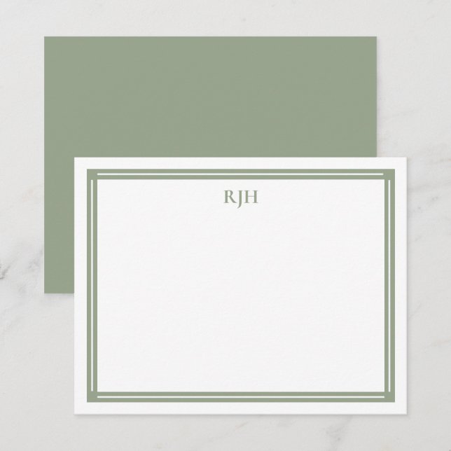 Cartão De Notas Iniciais de Monograma Personalizados com Borda Ver (Frente/Verso)