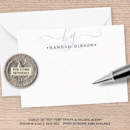 Cartão De Notas Iniciais de Script Azul do Marinho do Monograma Mo