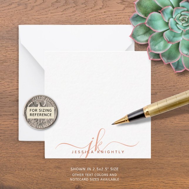 Cartão De Notas Iniciais de Script do Monograma Moderno Terracotta (Criador carregado)