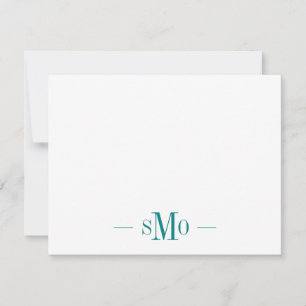 Cartão De Notas Iniciais Elegante de Teal Verde em Chic Monograma