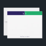 Cartão De Notas Iniciais Monograma Faixa Azul Verde Papelaria<br><div class="desc">Este design simples e moderno apresenta uma faixa de 2 cores com 2 iniciais e nome/texto na parte inferior. Clique no botão personalizar se desejar ajustar os elementos do design e/ou modificar ainda mais o texto! Variações deste design, cores adicionais, bem como produtos coordenados estão disponíveis em nossa loja, zazzle.com/store/doodlelulu....</div>