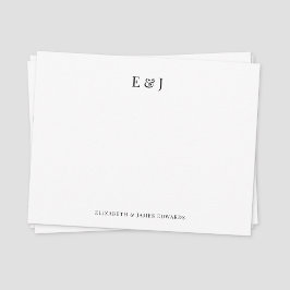 Cartão De Notas Iniciais Personalizadas de Casal Elegante Clássico