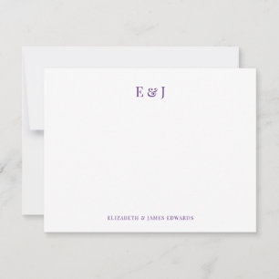Cartão De Notas Iniciais Personalizadas de Casal Elegante Roxo Rea