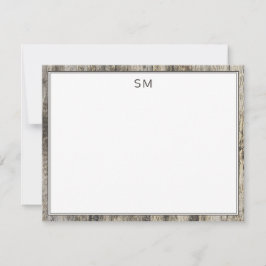 Cartão De Notas Iniciais Simples De Monograma De Borda De Madeira 