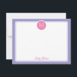 Cartão De Notas Inicial de Monograma em Círculo Préppy Rosa Roxo<br><div class="desc">Este design feminino apresenta uma borda simples com um círculo no topo contendo uma inicial de monograma e espaço para um nome/texto na parte inferior. Clique no botão personalizar se você gostaria de ajustar os elementos do design e/ou modificar ainda mais o texto! Variações deste design, cores adicionais, bem como...</div>