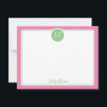 Cartão De Notas Inicial de Monograma em Círculo Preppy Rosa Verde<br><div class="desc">Este design feminino apresenta uma borda simples com um círculo no topo contendo uma inicial de monograma e espaço para um nome/texto na parte inferior. Clique no botão personalizar se você gostaria de ajustar os elementos do design e/ou modificar ainda mais o texto! Variações deste design, cores adicionais, bem como...</div>
