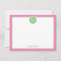 Inicial de Monograma em Círculo Préppy Rosa Verde