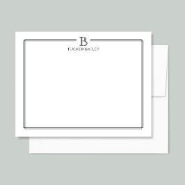 Cartão De Notas Inicial Monograma Elegante Profissional Preto Bran