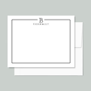Cartão De Notas Inicial Monograma Elegante Profissional Preto Bran