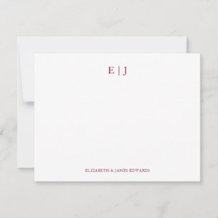 Cartão De Notas Inicial Personalizada Monograma Vermelho Burgundy 