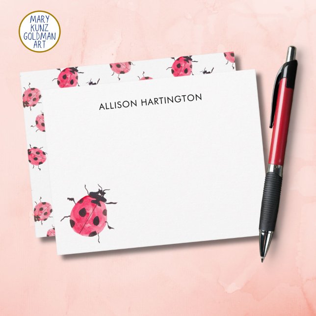 Cartão De Notas Inseto Whimsical Ladybug Desenhado À Mão (Writing notes is more fun with our unique ladybug-themed personalized note cards!)