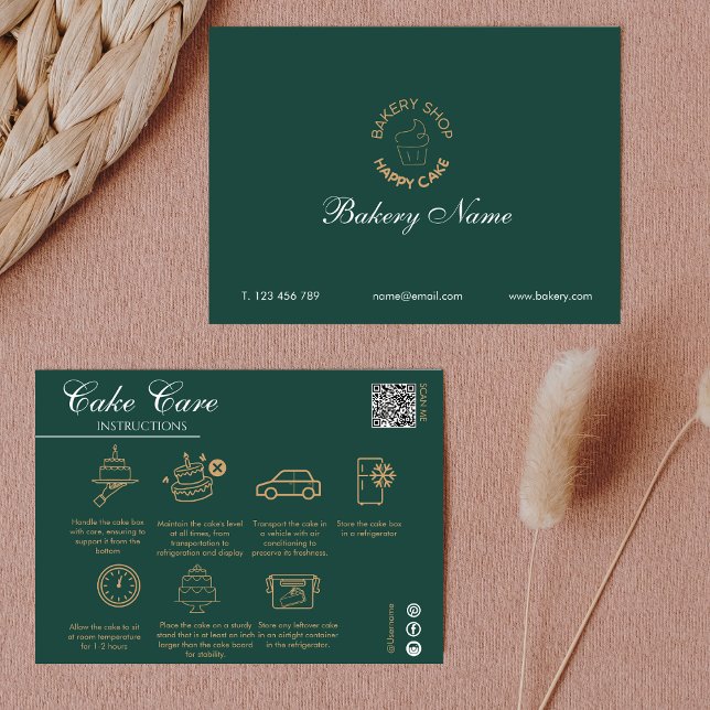Cartão De Notas Instruções para o tratamento de bolsos Código Qr A (Cake Care Instructions Qr Code Add Your Logo Green Note Card)
