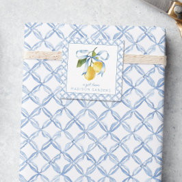 Cartão De Notas Invólucro de presente com limões de Arco azul de a