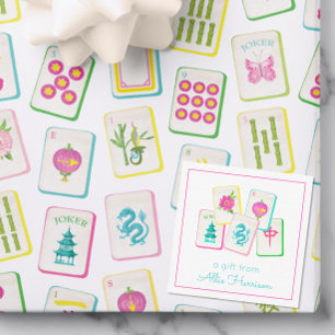 Cartão De Notas Invólucro dos Azulejos Watercolor Bright Mahjong