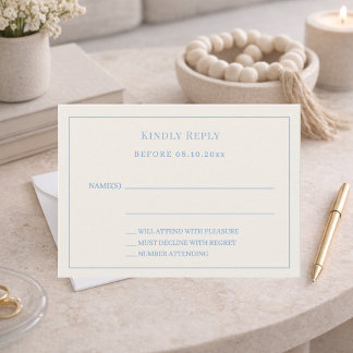 Cartão De Notas Ivory dusty blue pinstriped wedding response RSVP
