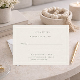 Cartão De Notas Ivory sage green pinstriped wedding response RSVP