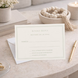 Cartão De Notas Ivory sage green wedding response RSVP