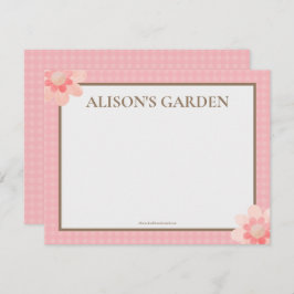 Cartão De Notas Jardim de Aquarela de Gingham, Rosa Elegante
