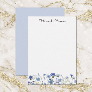 Cartão De Notas Jardim de Flores Silvestres em Aquarela Azul Desbo