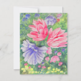 Cartão De Notas Jardim do Pastel Vermelho e Azul floresce sotaques