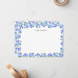 Cartão De Notas Jardim Floral Aquarela Azul Personalizado
