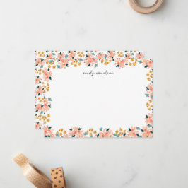 Cartão De Notas Jardim Floral Aquarela Rosa Personalizado