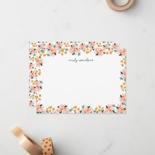 Cartão De Notas Jardim Floral Aquarela Rosa Personalizado