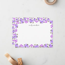 Cartão De Notas Jardim Floral Aquarela Roxa Personalizado
