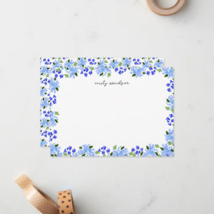 Cartão De Notas Jardim Floral de Cor Azul Personalizado