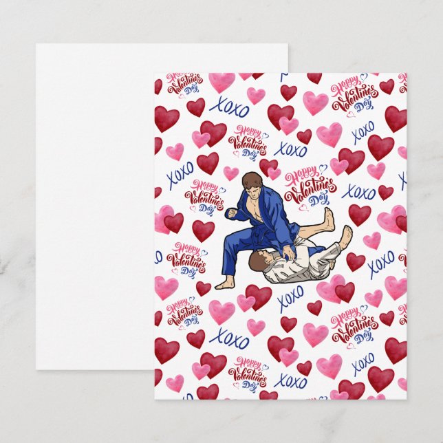 Cartão De Notas Jiu Jitsu BJJ Valentine’s Day Card in White (Frente/Verso)