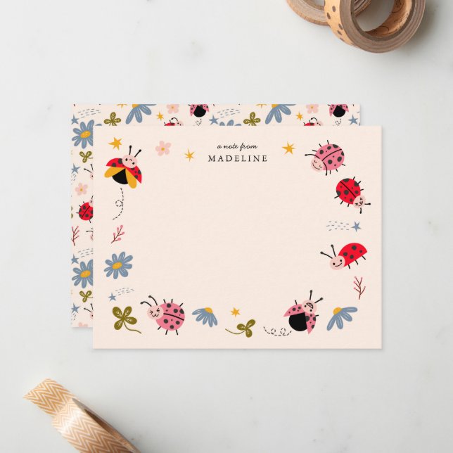 Cartão De Notas Joaninhas Fofas para Crianças (Frente/Verso In Situ)