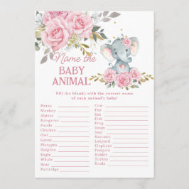 Cartão De Notas Jogo de Nome do Bebê Animal Elefante Floral Rosa