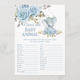 Cartão De Notas Jogo de Nomear o Bebê Animal Elefante Floral Azul