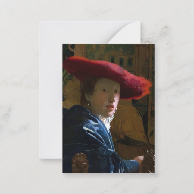 Cartão De Notas Johannes Vermeer - Rapariga com Chapéu Vermelho (Frente)