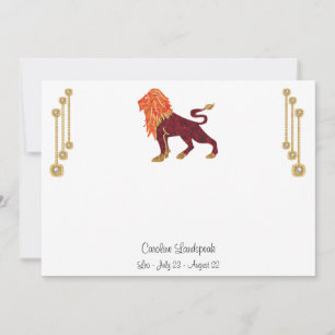 Cartão De Notas Joias Douradas e Pérolas com Sinal de Leo Zodiac