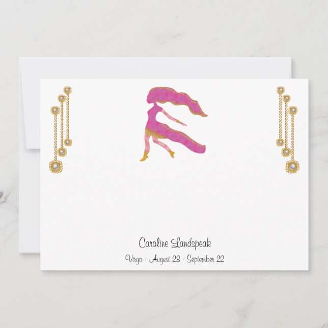 Cartão De Notas Joias Pérolas e Douradas com Sinal de Virgo Zodiac (Frente)