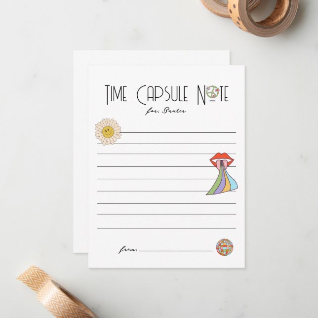 Cartão De Notas Jovem, Selvagem e Três | Nota sobre a cápsula do t (Frente/Verso In Situ)