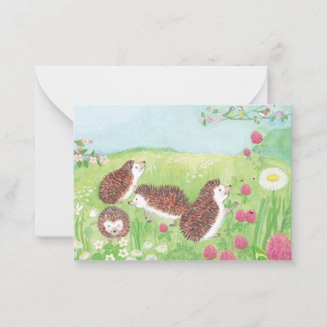 Cartão De Notas Jovens ouriços no prado   (Frente)