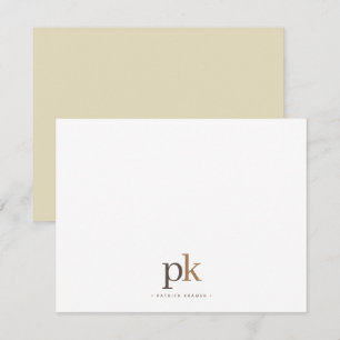 Cartão De Notas Khaki Moderno Moderno Monograma Castanho Neutro