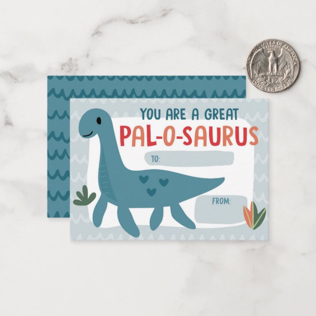 Cartão De Notas Kids Dinosaur Classroom Valentine's Day Card (Frente/Verso In Situ)
