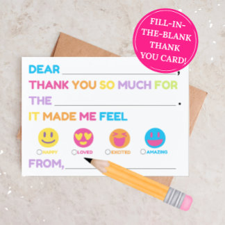 Cartão De Notas Kids Fill-In Thank You Card (Birthday Parties)