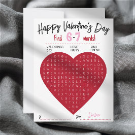 Cartão De Notas Kids Six Seven Valentine Word Search Heart Class