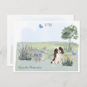 Cartão De Notas King Charles Spaniel Dog Butterfly Nome Monograma