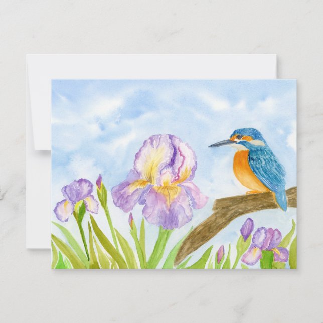 Cartão De Notas Kingfisher with Purple Irises Personalized (Frente)