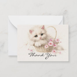 Cartão De Notas Kitten no Cesto de Flores Obrigado