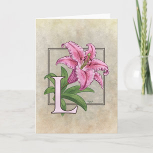 Cartão De Notas L para o Monograma da Flor Lily